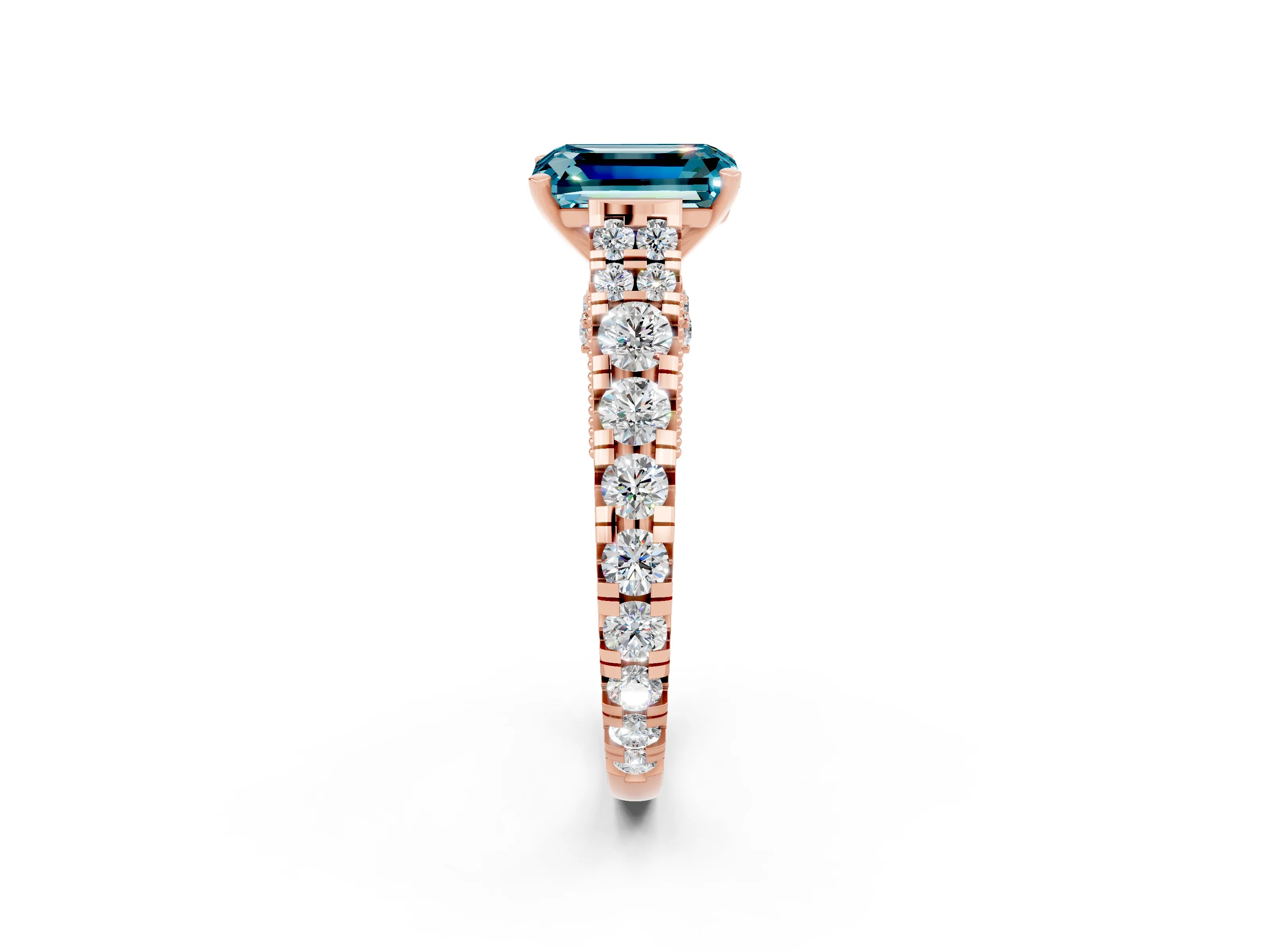 Rose gold Emerald Cut Blue Topaz Classic Solitaire Ring with Pavé Band and Four-Prong Setting_2
