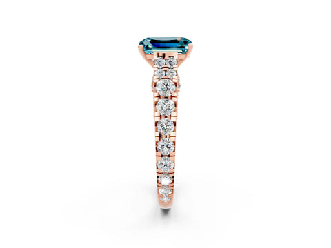 Rose gold Emerald Cut Blue Topaz Classic Solitaire Ring with Pavé Band and Four-Prong Setting_2