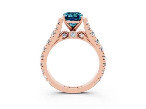Rose gold Emerald Cut Blue Topaz Classic Solitaire Ring with Pavé Band and Four-Prong Setting_3
