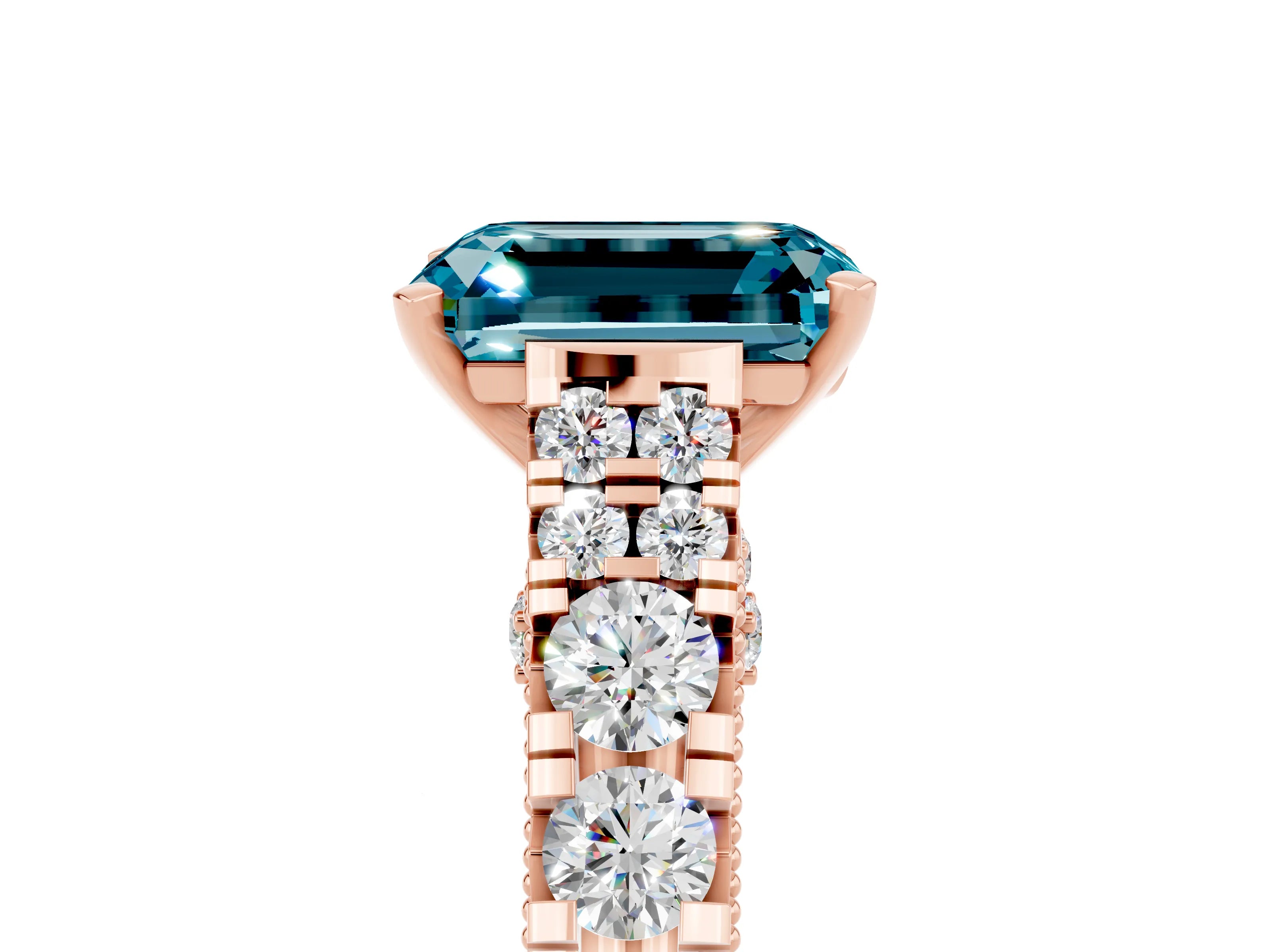 Rose gold Emerald Cut Blue Topaz Classic Solitaire Ring with Pavé Band and Four-Prong Setting_5