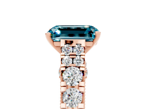 Rose gold Emerald Cut Blue Topaz Classic Solitaire Ring with Pavé Band and Four-Prong Setting_5