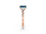 Rose gold Emerald Cut Blue Topaz Cluster Side Stone Solitaire Ring with Prong Setting_26