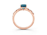 Rose gold Emerald Cut Blue Topaz Cluster Side Stone Solitaire Ring with Prong Setting_27