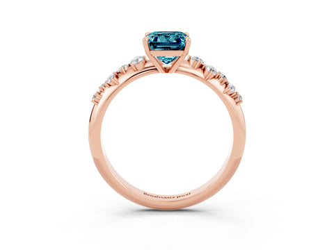 Rose gold Emerald Cut Blue Topaz Cluster Side Stone Solitaire Ring with Prong Setting_27