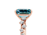 Rose gold Emerald Cut Blue Topaz Cluster Side Stone Solitaire Ring with Prong Setting_29