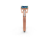 Rose gold Emerald Cut Blue Topaz Engagement Ring with Milgrain Channel Set Band and Prong Setting_2