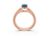 Rose gold Emerald Cut Blue Topaz Engagement Ring with Milgrain Channel Set Band and Prong Setting_3