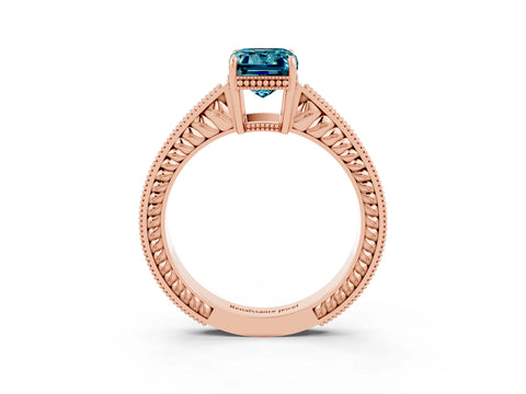 Rose gold Emerald Cut Blue Topaz Engagement Ring with Milgrain Channel Set Band and Prong Setting_3