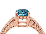 Rose gold Emerald Cut Blue Topaz Engagement Ring with Milgrain Channel Set Band and Prong Setting_4