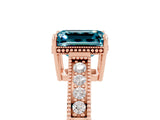 Rose gold Emerald Cut Blue Topaz Engagement Ring with Milgrain Channel Set Band and Prong Setting_5