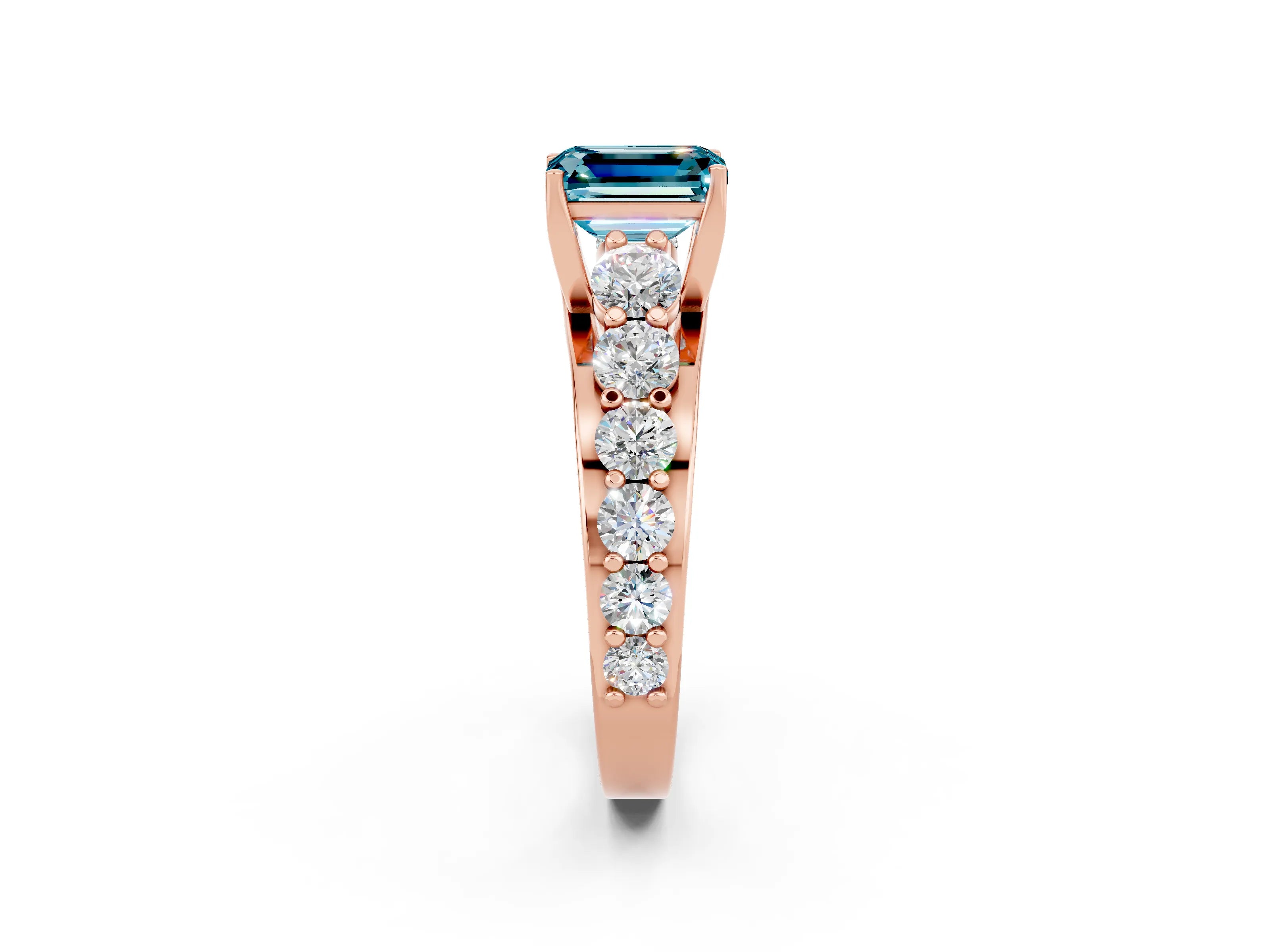 Rose gold Emerald Cut Blue Topaz Engagement Ring with Pavé Band and Four-Prong Setting_2