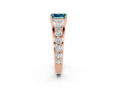 Rose gold Emerald Cut Blue Topaz Engagement Ring with Pavé Band and Four-Prong Setting_2