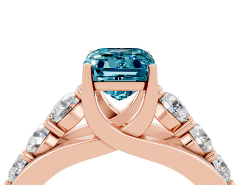 Rose gold Emerald Cut Blue Topaz Engagement Ring with Pavé Band and Four-Prong Setting_4