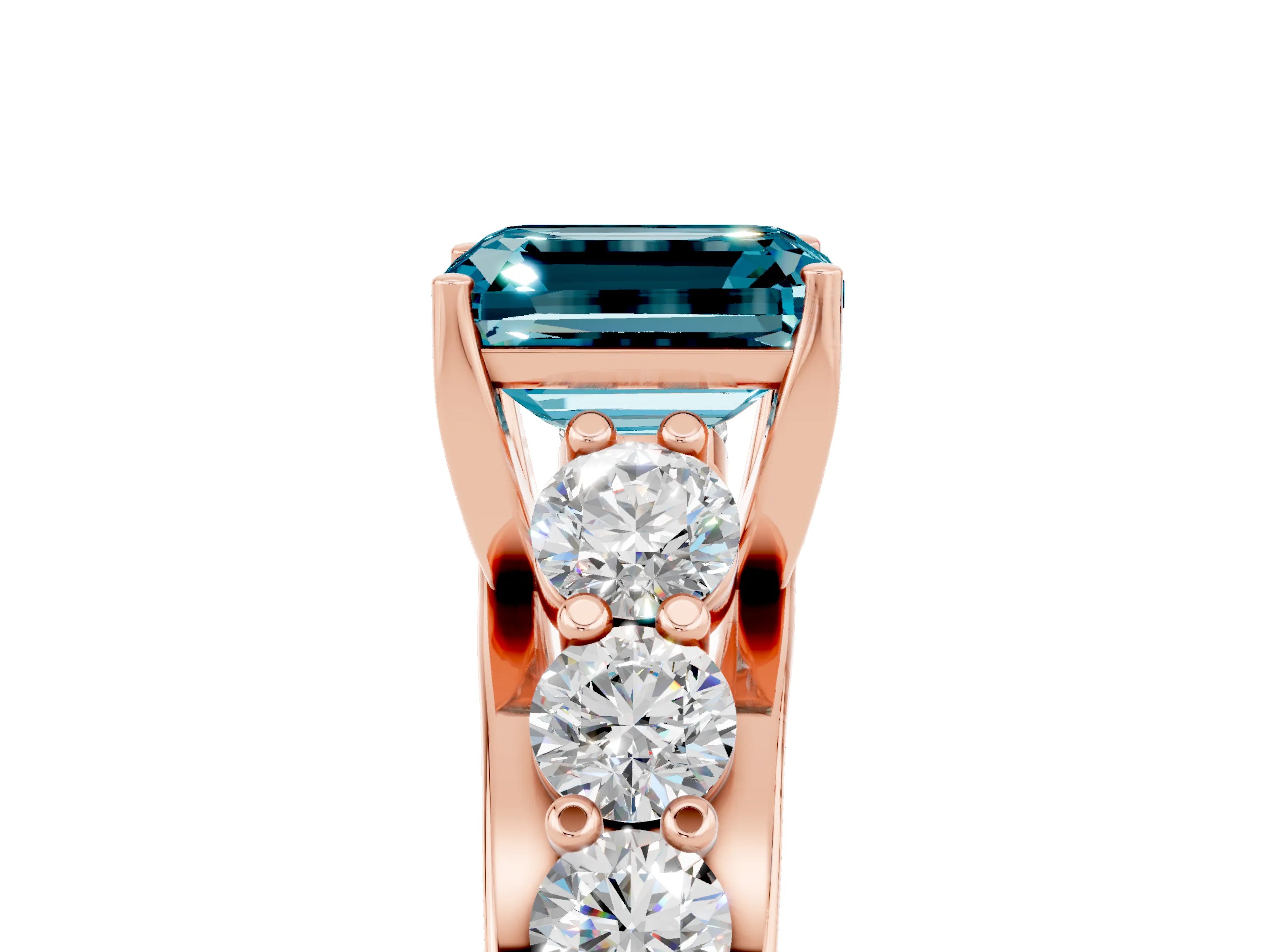 Rose gold Emerald Cut Blue Topaz Engagement Ring with Pavé Band and Four-Prong Setting_5