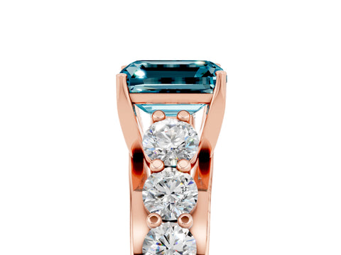 Rose gold Emerald Cut Blue Topaz Engagement Ring with Pavé Band and Four-Prong Setting_5