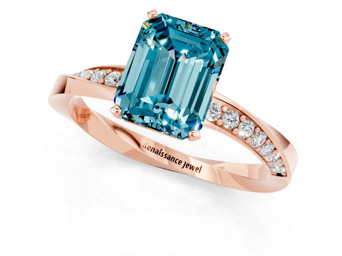 Rose gold Emerald Cut Blue Topaz Engagement Ring with Side Stone Accents and Four-Prong Setting_28