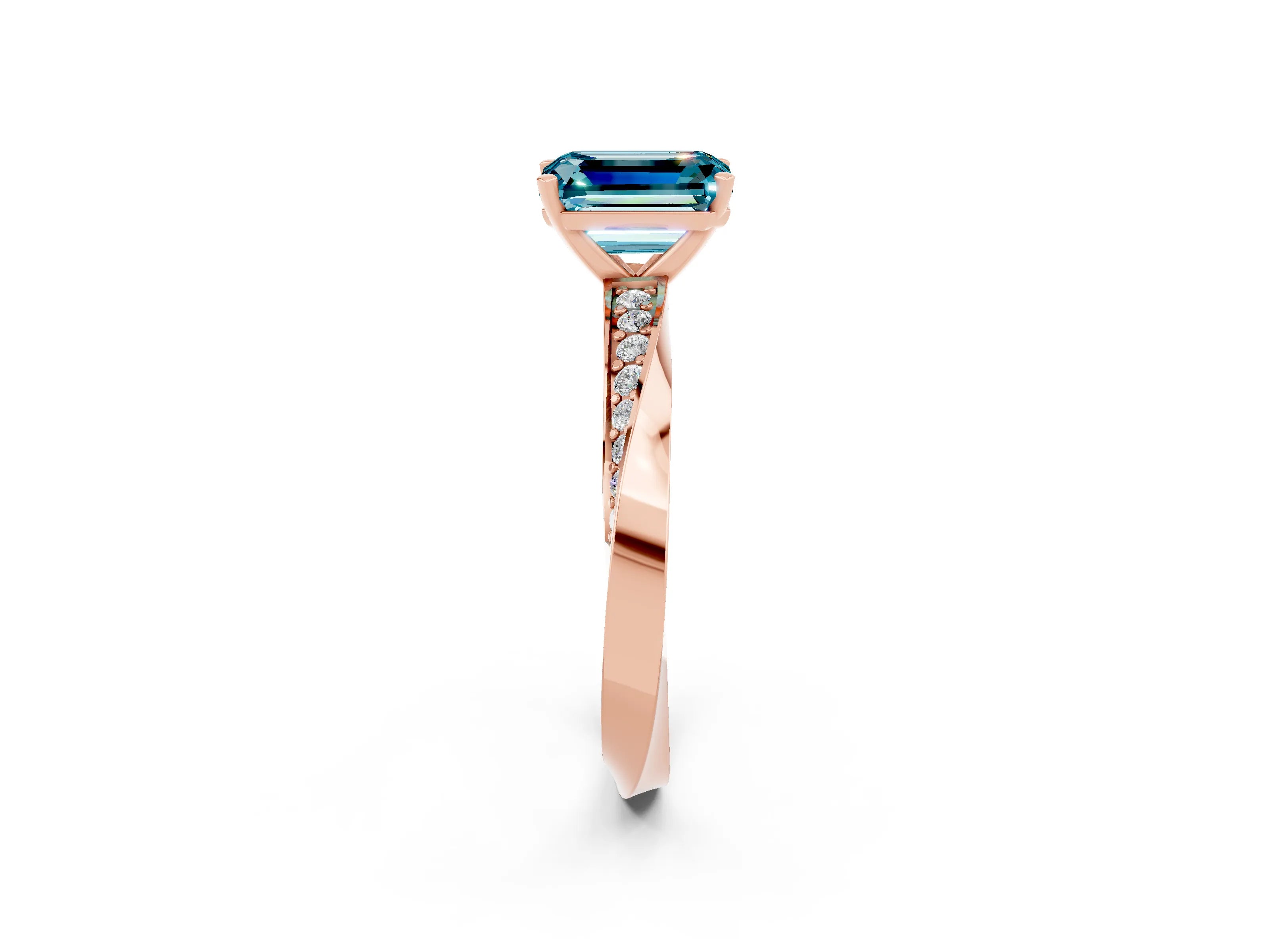 Rose gold Emerald Cut Blue Topaz Engagement Ring with Side Stone Accents and Four-Prong Setting_29