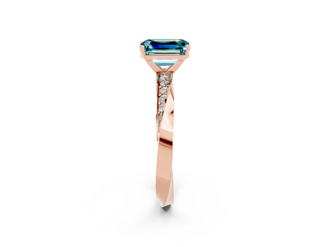 Rose gold Emerald Cut Blue Topaz Engagement Ring with Side Stone Accents and Four-Prong Setting_29