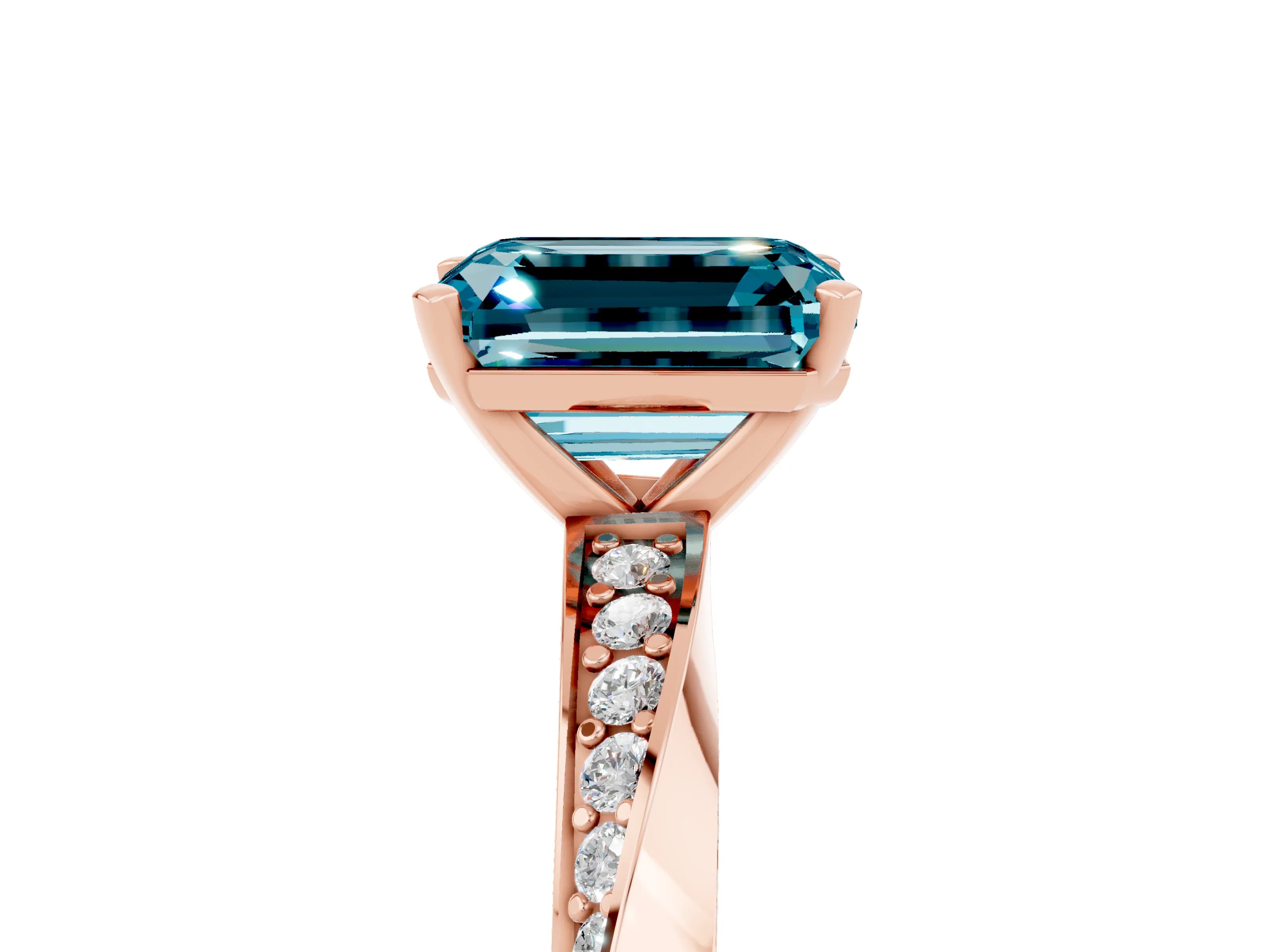 Rose gold Emerald Cut Blue Topaz Engagement Ring with Side Stone Accents and Four-Prong Setting_32