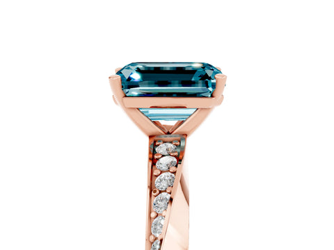 Rose gold Emerald Cut Blue Topaz Engagement Ring with Side Stone Accents and Four-Prong Setting_32