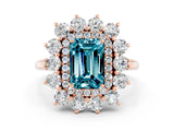 Rose gold Emerald Cut Blue Topaz Floral Double Halo Engagement Ring with Prong Setting_72