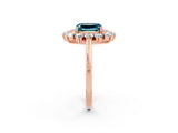 Rose gold Emerald Cut Blue Topaz Floral Double Halo Engagement Ring with Prong Setting_74