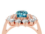 Rose gold Emerald Cut Blue Topaz Floral Double Halo Engagement Ring with Prong Setting_76