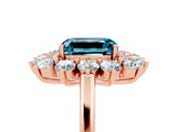 Rose gold Emerald Cut Blue Topaz Floral Double Halo Engagement Ring with Prong Setting_77
