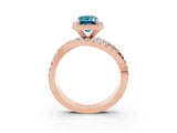 Rose gold Emerald Cut Blue Topaz Halo Ring with Round Split Shank and Prong Setting_51