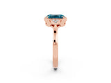 Rose gold Emerald Cut Blue Topaz Halo Ring with Tapered Band and Four-Prong Setting_2