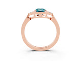 Rose gold Emerald Cut Blue Topaz Halo Ring with Tapered Band and Four-Prong Setting_3
