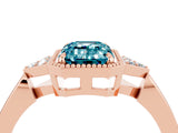 Rose gold Emerald Cut Blue Topaz Halo Ring with Tapered Band and Four-Prong Setting_4
