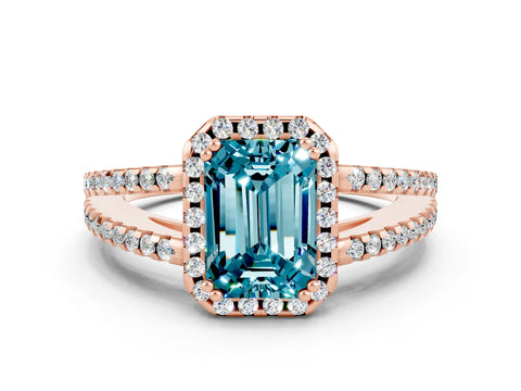 Rose gold Emerald Cut Blue Topaz Halo Split Shank Engagement Ring_12