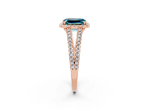Rose gold Emerald Cut Blue Topaz Halo Split Shank Engagement Ring_14
