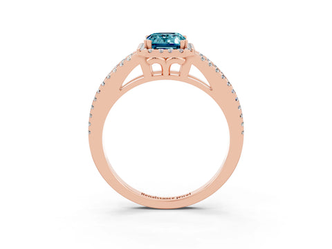 Rose gold Emerald Cut Blue Topaz Halo Split Shank Engagement Ring_15