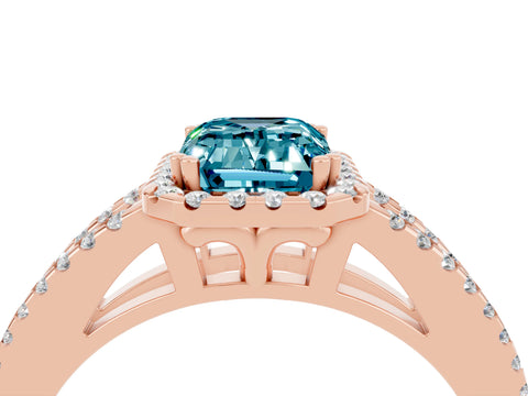 Rose gold Emerald Cut Blue Topaz Halo Split Shank Engagement Ring_16