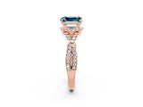 Rose gold Emerald Cut Blue Topaz  Halo Twist Band Solitaire Prong Setting Ring_26