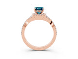 Rose gold Emerald Cut Blue Topaz  Halo Twist Band Solitaire Prong Setting Ring_27