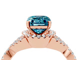 Rose gold Emerald Cut Blue Topaz  Halo Twist Band Solitaire Prong Setting Ring_28
