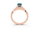 Rose gold Emerald Cut Blue Topaz Halo Twist Band Solitaire Prong Setting Ring_3