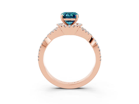 Rose gold Emerald Cut Blue Topaz Halo Twist Band Solitaire Prong Setting Ring_3