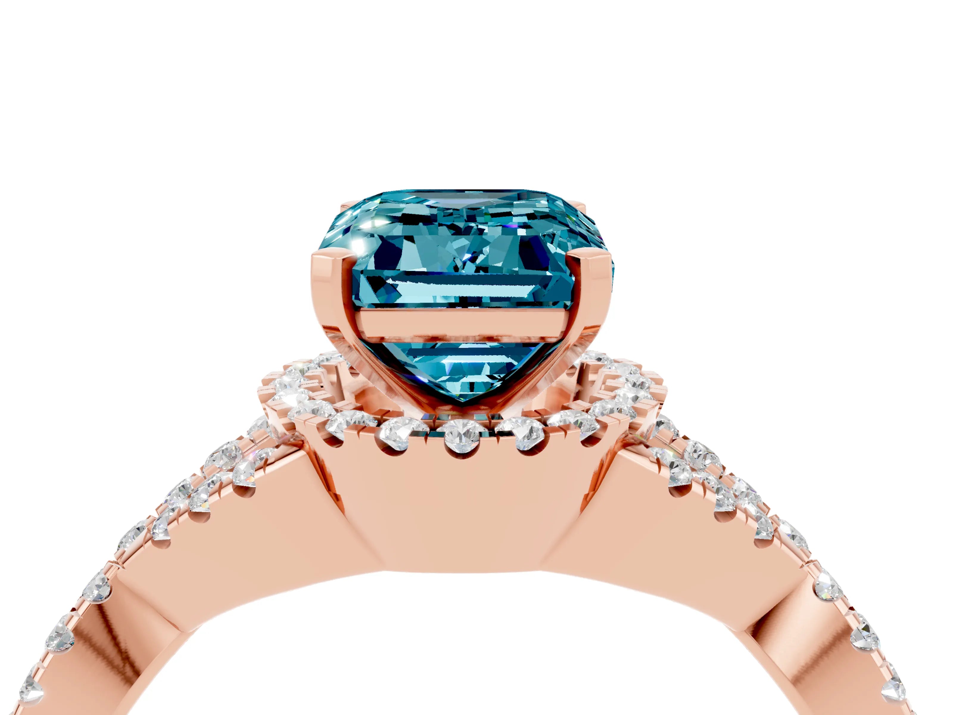 Rose gold Emerald Cut Blue Topaz Halo Twist Band Solitaire Prong Setting Ring_4