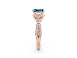 Rose gold Emerald Cut Blue Topaz  Halo Twist Band Solitaire Prong Setting Ring_44