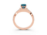 Rose gold Emerald Cut Blue Topaz  Halo Twist Band Solitaire Prong Setting Ring_45