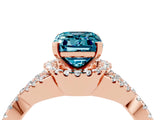 Rose gold Emerald Cut Blue Topaz  Halo Twist Band Solitaire Prong Setting Ring_46