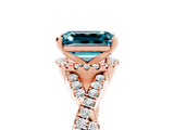 Rose gold Emerald Cut Blue Topaz  Halo Twist Band Solitaire Prong Setting Ring_47