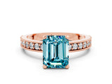 Rose gold Emerald Cut Blue Topaz Milgrain Pavé Engagement Ring with Four-Prong Setting_12