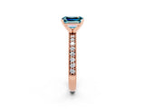 Rose gold Emerald Cut Blue Topaz Milgrain Pavé Engagement Ring with Four-Prong Setting_14