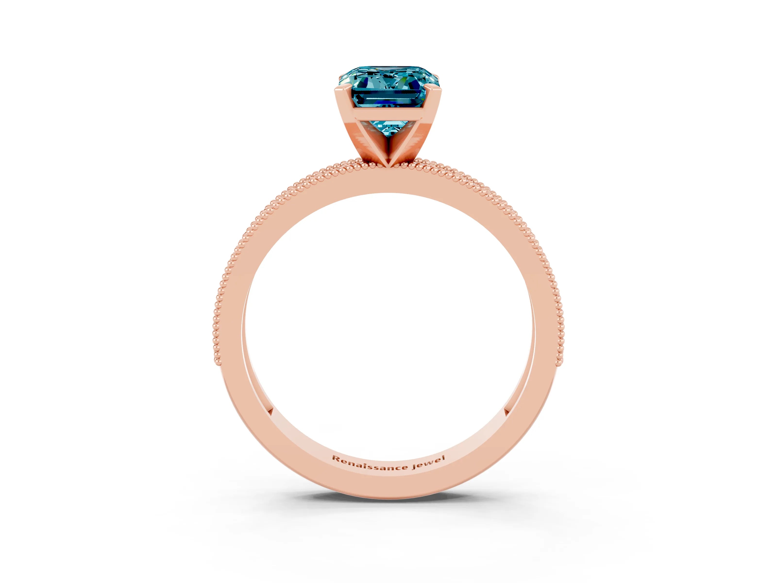 Rose gold Emerald Cut Blue Topaz Milgrain Pavé Engagement Ring with Four-Prong Setting_15