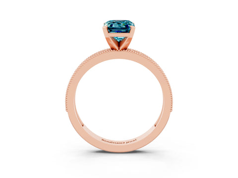 Rose gold Emerald Cut Blue Topaz Milgrain Pavé Engagement Ring with Four-Prong Setting_15